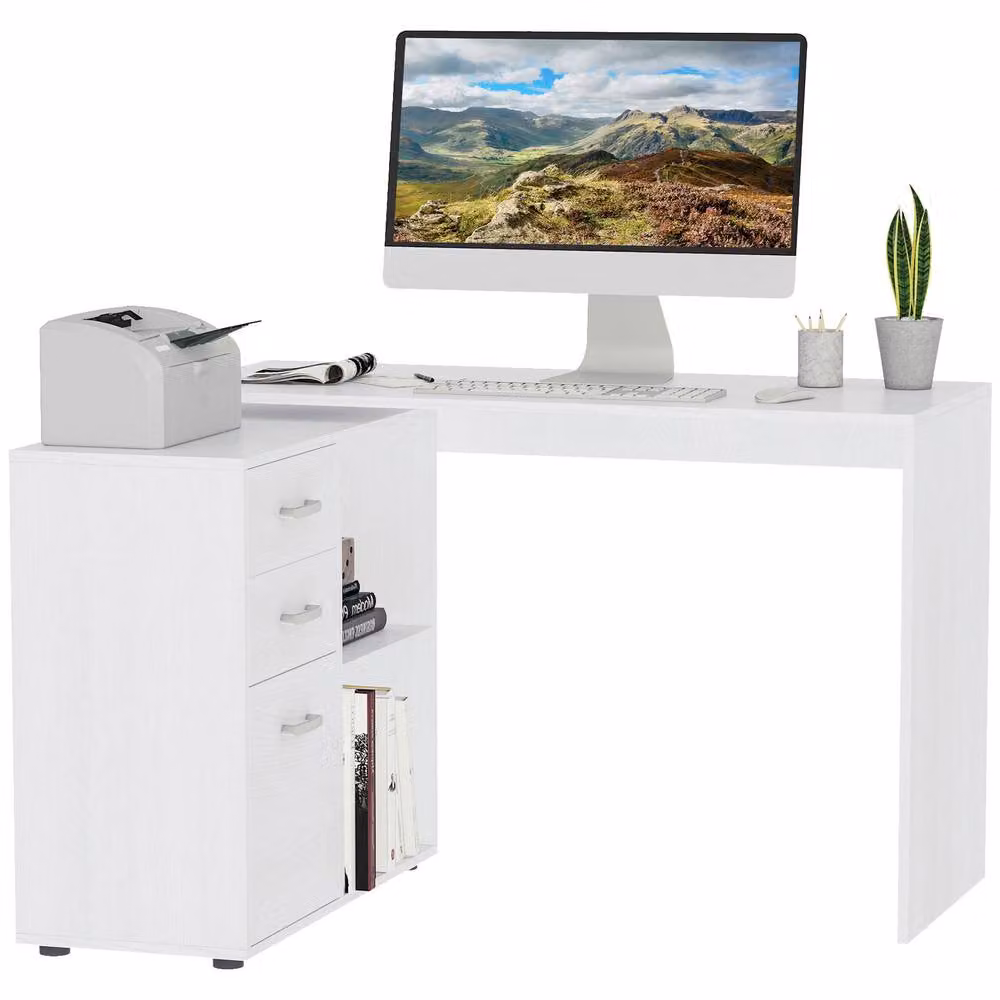 STILVORA Reversible White Corner Desk with Dual Pedestal and Matt MDF Finish W/D/H: 117 x 117 x 50 cm – 2