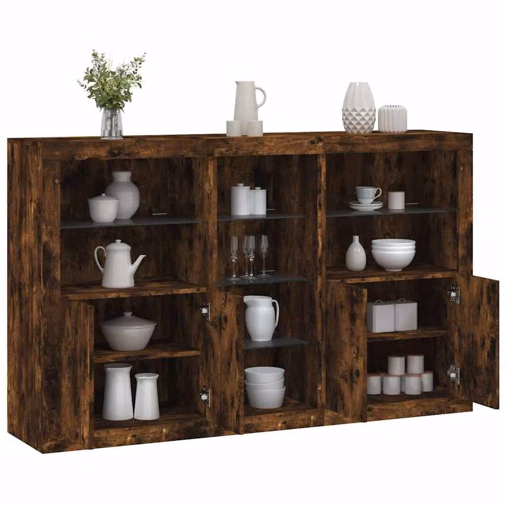 Berkfield Home Sideboard with Integrated LED Lights in Smoked Oak Brown, W: 162 cm, D: 37 cm, H: 100 cm – 2