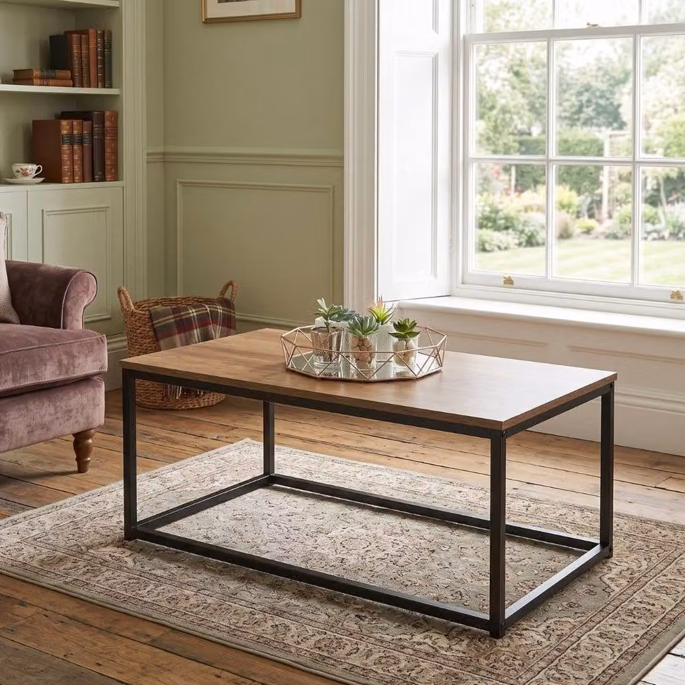HOME LUXE INTERIOR Tromso Modern Rectangular Coffee Table in Dark Wood and Black Metal – 2