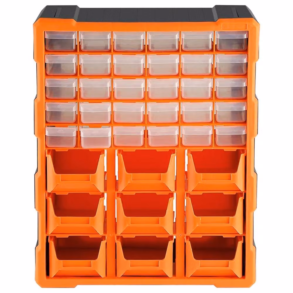 KORVIXA 39 Drawer DIY Storage Organiser Craft Box in Orange and Transparent Plastic, W/D/H: 50.0 x 50.0 x 50.0 cm – 4