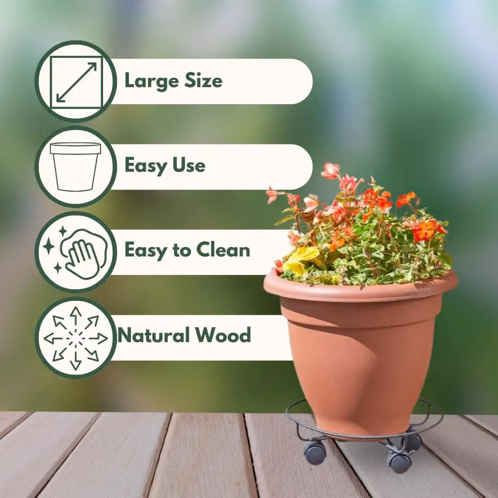 Marco Paul Black Metal Round Plant Pot Caddy, Diameter: 33 cm – 4