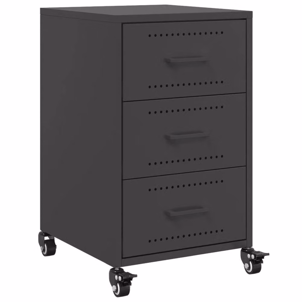 Berkfield Home Stylish Black Metal Bedside Cabinet with Castors W/D/H: 36 x 39 x 59 cm – 3