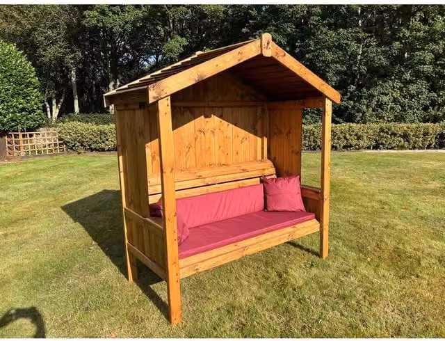 Charles Taylor Imperial Three Seater Garden Arbour in Brown with Included Cushions, W/D/H: 183 x 96 x 80 cm