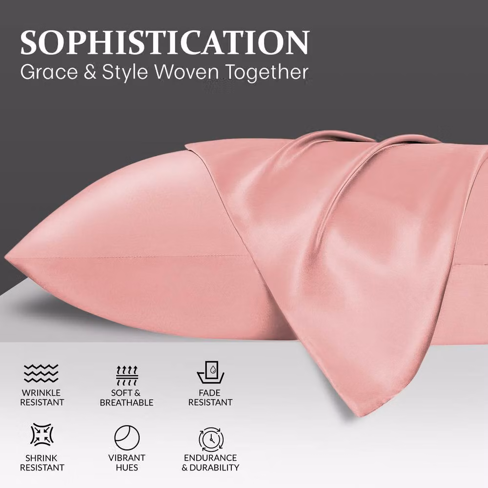 Pamposh Pack of 2 Ultra Soft Satin Silk Pillow Cases in Coral Pink, Standard Size – 2