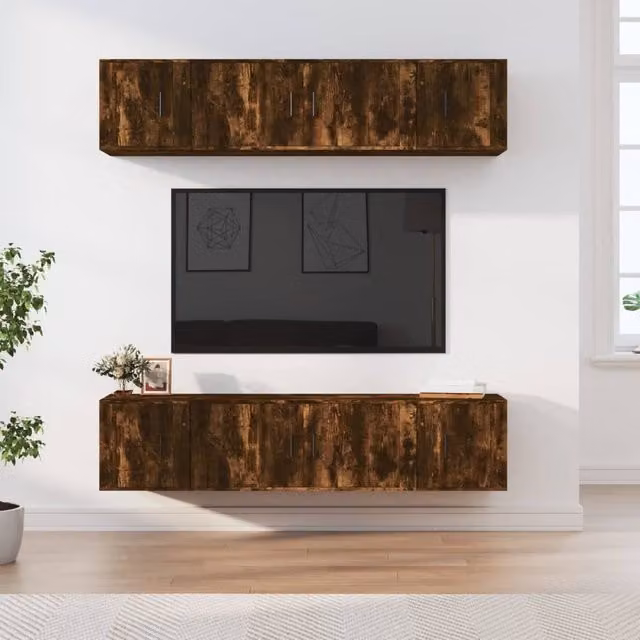 Berkfield Home 6 Piece Smoked Oak TV Cabinet Set in Brown