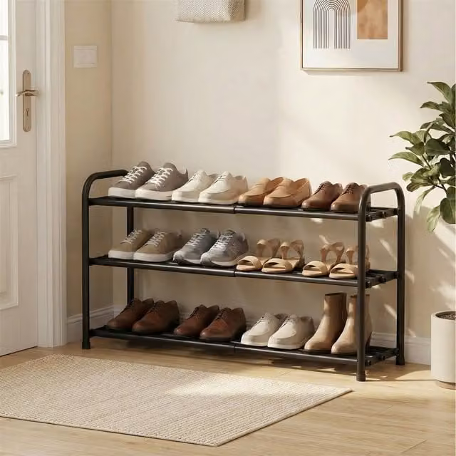SONGMICS Expandable Metal Shoe Rack with Adjustable Shelves in Black