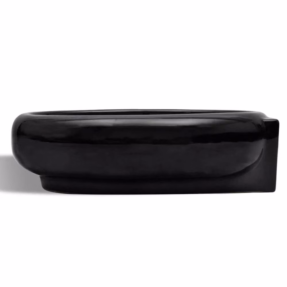Berkfield Home Round Ceramic Wall Mounted Bathroom Sink Basin with Overflow in Black – 3