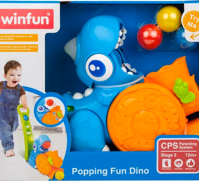 Winfun Popping Fun Dino Push Along Toy with Ball Popping Action, Multicolour
