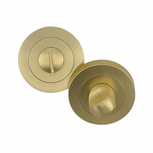AXS Hardware Satin Brass Bathroom Turn and Release Privacy Lock with Deadbolt and Emergency Release