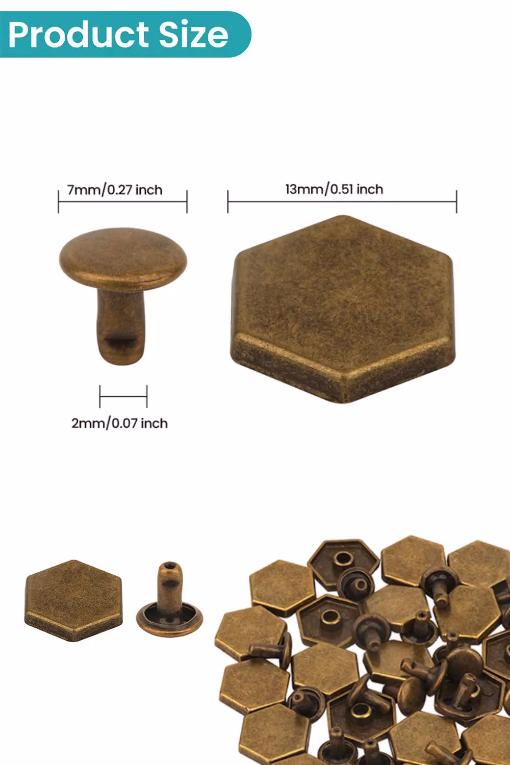 Neel Blue Bronze 14mm Hexagonal Feet Caps with 7mm Rivet Studs, 25 Pieces – 2