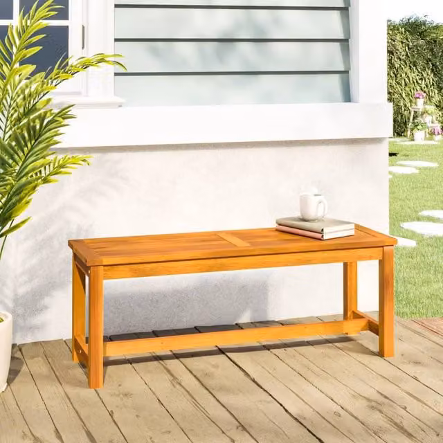 Berkfield Home Garden Bench in Brown Solid Acacia Wood, W/D/H: 110 x 35 x 45 cm