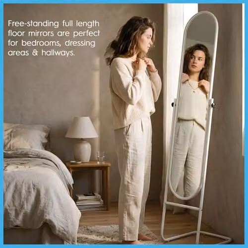Harbour Housewares Round Full-Length Freestanding Mirror in White, H 153 cm x W 30 cm x D 30 cm – 2