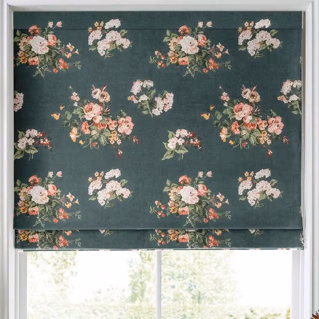 Laura Ashley Rosemore Made to Measure Blackout Roman Blind in Green Floral Cotton