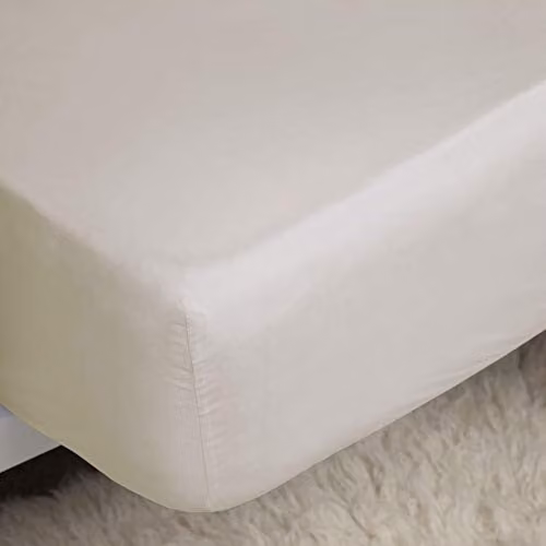 Belledorm Easycare 200 Thread Count Cotton Percale Fitted Sheet, Ivory, 200 x 200 cm