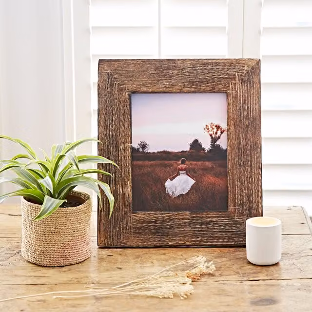 Paper High Natural Mango Wood Single Photo Frame in Brown, Large Tabletop Style