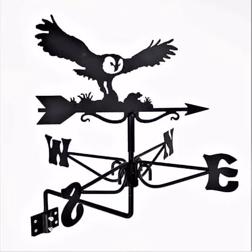 Buttercup Farm Mini Owl & Mouse Weathervane in Black Steel, W: 38 cm, D: 38 cm, H: 48 cm