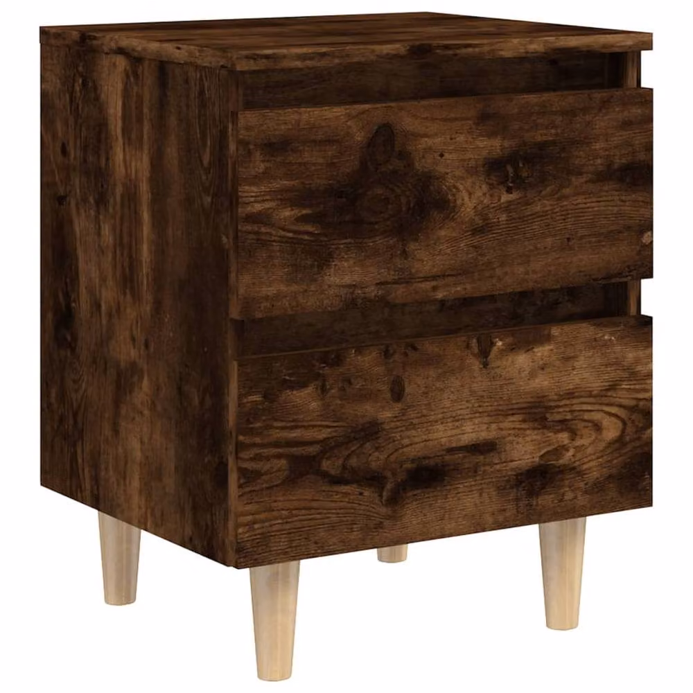 Berkfield Home Sturdy Bed Cabinet in Smoked Oak Brown with Solid Wood Legs, W/D/H: 40 x 35 x 50 cm – 2