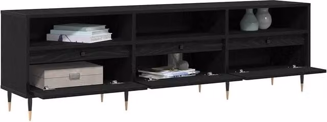 Berkfield Home TV Cabinet in Black Oak, W: 150 cm, D: 30 cm, H: 44.5 cm – 1
