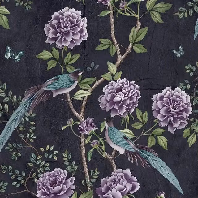 I Love Wallpaper Vintage Chinoiserie Abstract Wallpaper in Midnight Blue