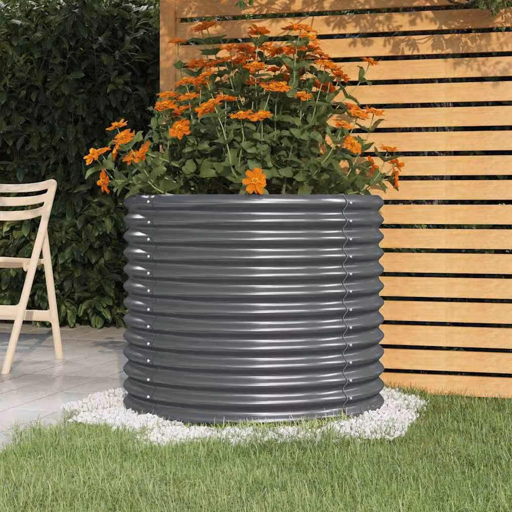 Berkfield Home Durable Powder-coated Steel Garden Planter Tub in Anthracite Grey, W/D/H: 80 x 80 x 68 cm – 2