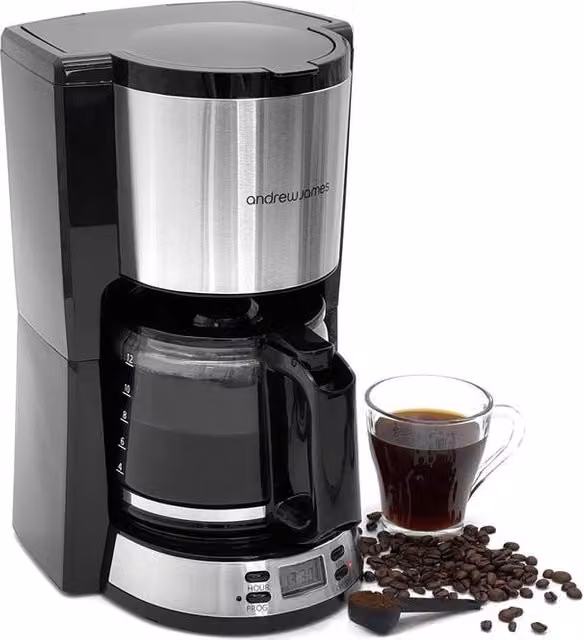 Andrew James Programmable Drip Filter Coffee Maker with Glass Jug in Black