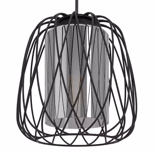 Eglo Floresta Black Modern Cylinder Pendant Light with Transparent Glass and Metal – 3