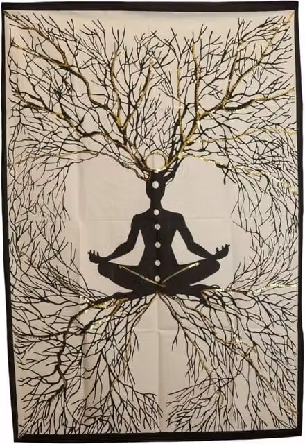KDMK Chakra Earth Connection Cotton Wall Art in Black, Gold and Multicolour, W: 70 cm, H: 110 cm