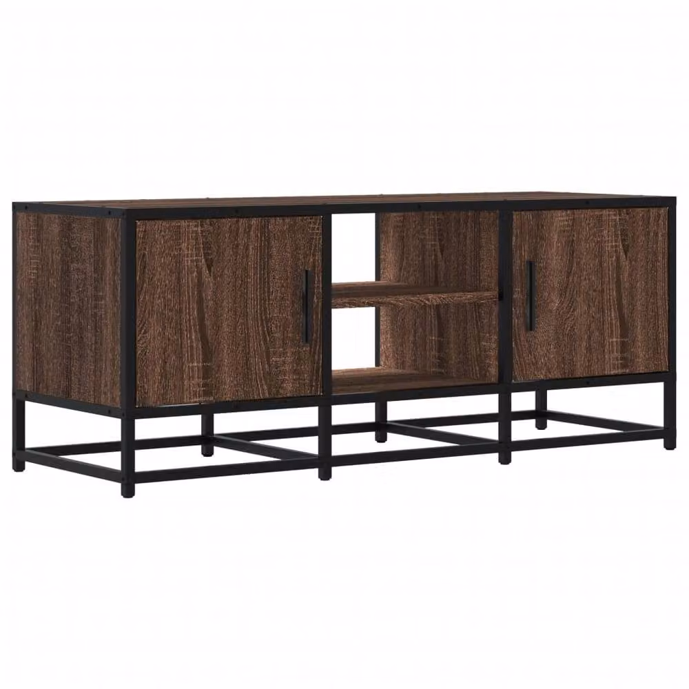 Berkfield Home Brown Oak TV Cabinet in Engineered Wood and Metal, W/D/H: 100 x 35 x 41 cm – 2