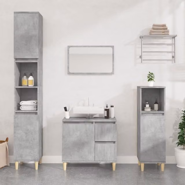 Berkfield Home Modern Bathroom Cabinet in Concrete Grey, W: 65 cm, D: 33 cm, H: 60 cm – 1