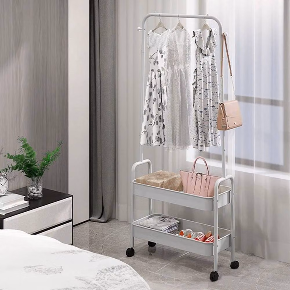 NESTLUNE White Metal Floor Standing Clothes Rack with Rolling Wheels – 2