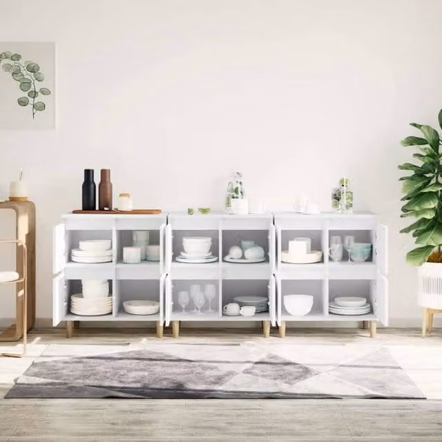 Berkfield Home Set of 3 White Matt Engineered Wood Sideboards W/D/H: 60 x 35 x 70 cm