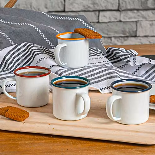 Argon Tableware Enamel Espresso Cup Set of 12 in Green, White and Blue, 130ml – 2
