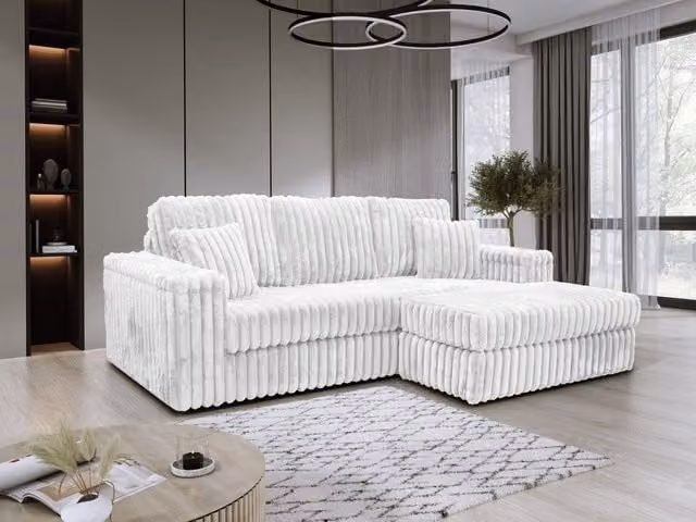 Snugg Furniture UK Limited LUXE 3 Seater Reversible Chunky Fabric Sofa with Matching Ottoman in Cream