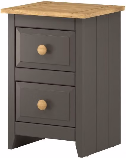 Core Capri Carbon and Antique Waxed Pine 2 Drawer Petite Bedside Table