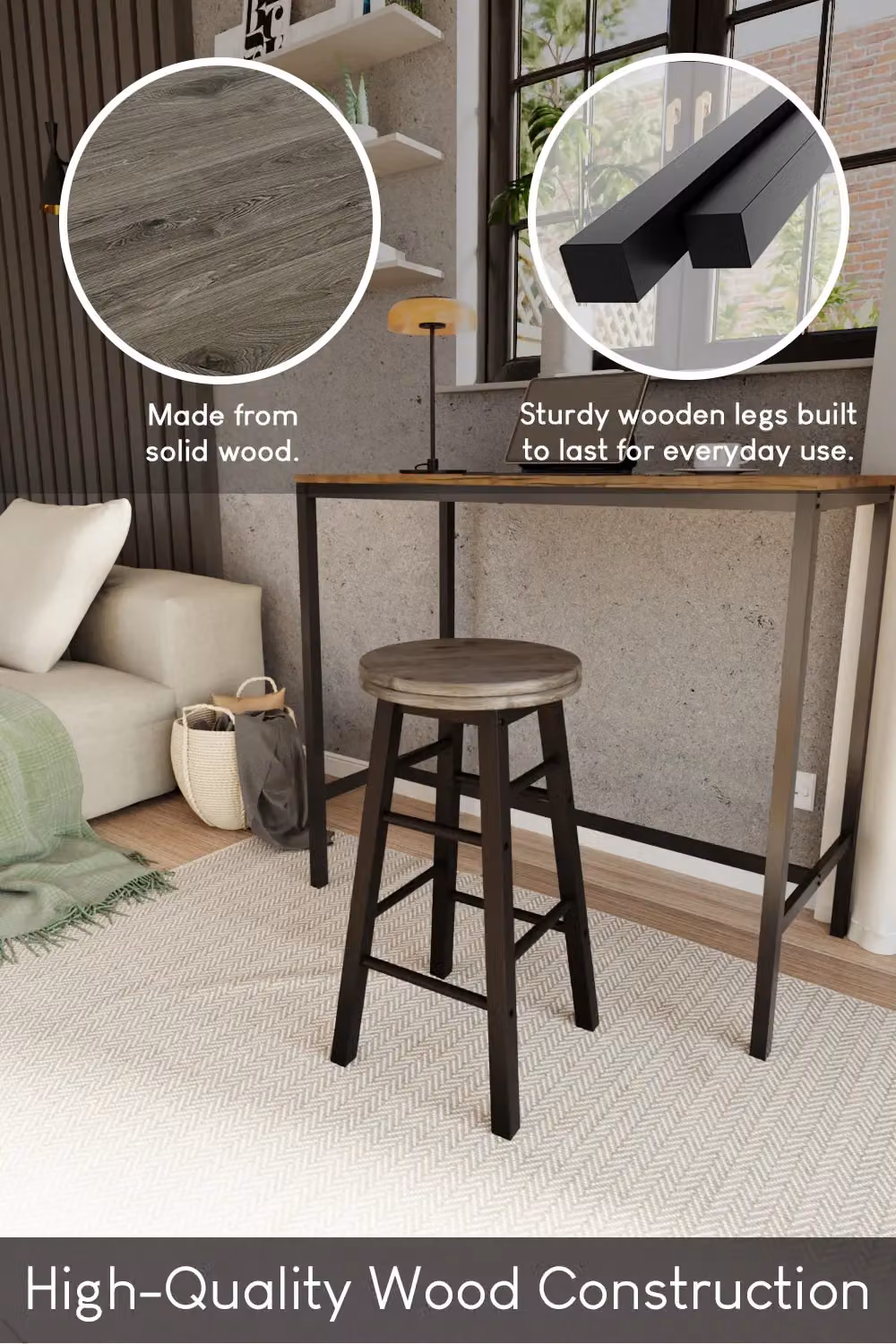 Home Discount Chef Vida Set of 2 Black Wooden Revolving Bar Stools for Kitchen and Dining Rooms – 4
