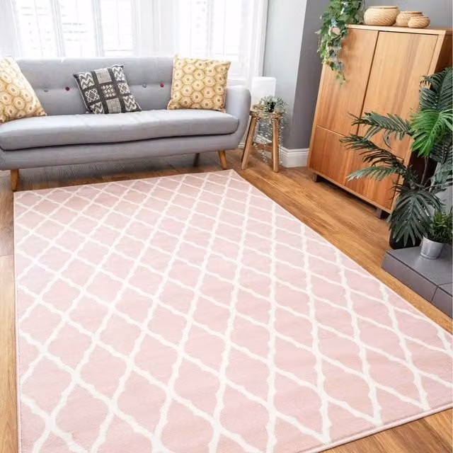 The Rug House Classic Trellis Geometric Living Room Rug in Pink, W: 230 cm, D: 160 cm