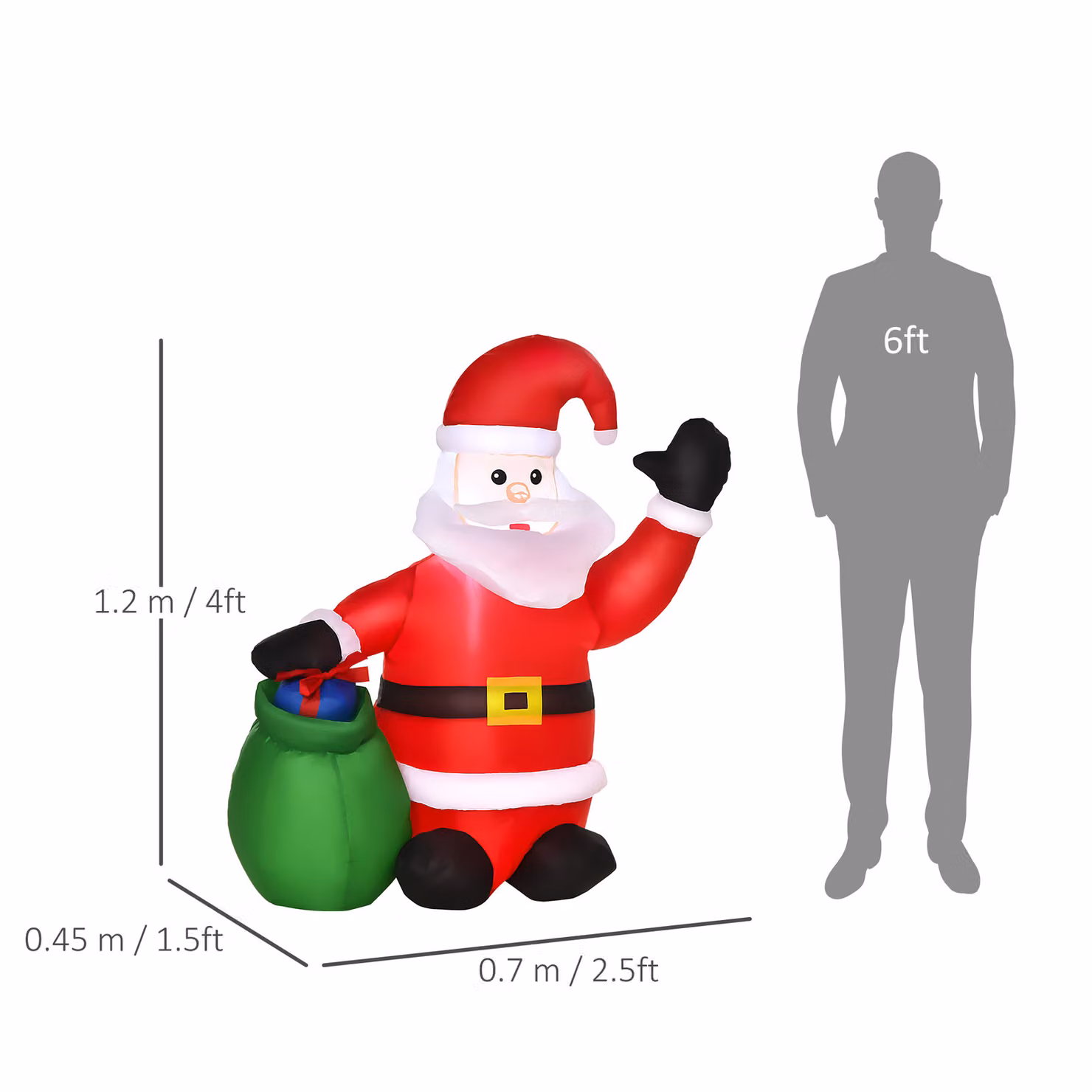 HOMCOM Inflatable Christmas Santa Claus Decoration with LED Lights, Red, Height: 120 cm – 3