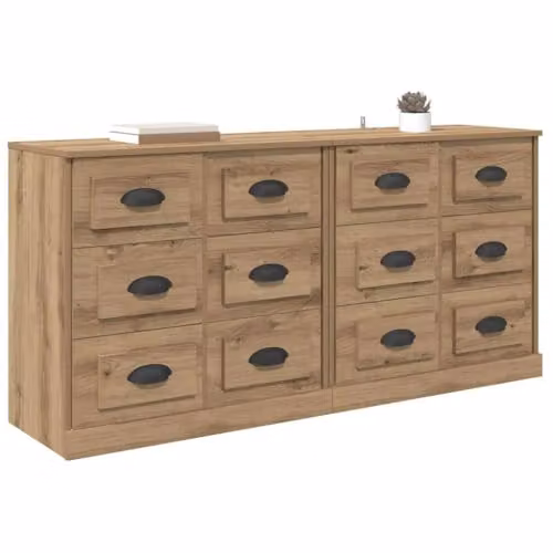 vidaXL Set of 2 Modern Sideboards in Brown Artisan Oak, W/D/H: 70 x 35.5 x 67.5 cm