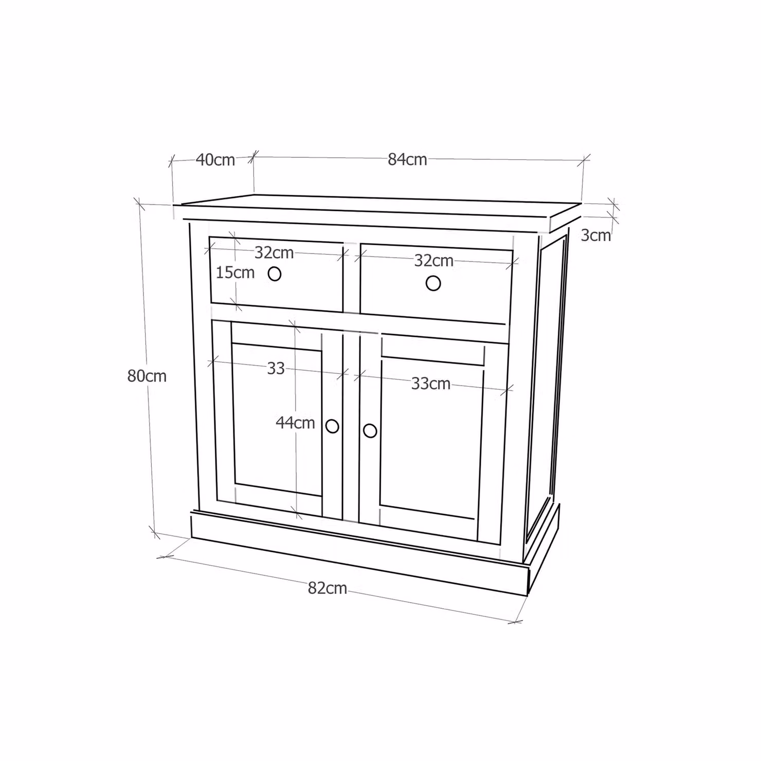 Cabinet Bits Biccari Grey 2 Drawer 2 Door Ash Wood Sideboard with Brass Knobs – 2