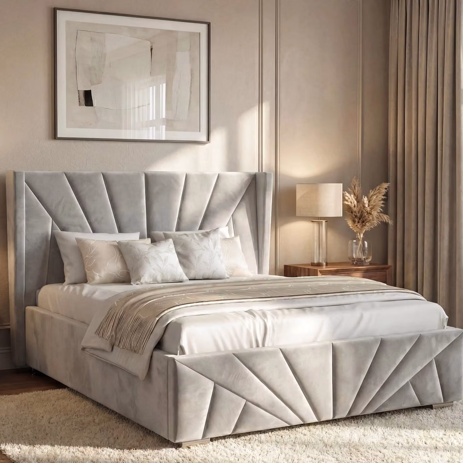 DHS Sunrise Velvet Ottoman Storage Bed Frame, Grey, 180 x 200 cm