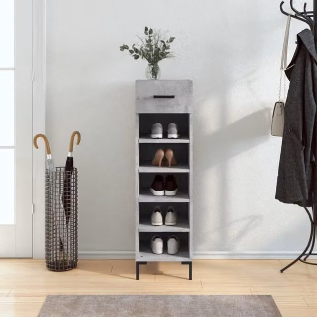 Berkfield Home Industrial Shoe Cabinet in Concrete Grey, W/D/H: 30 x 35 x 105 cm