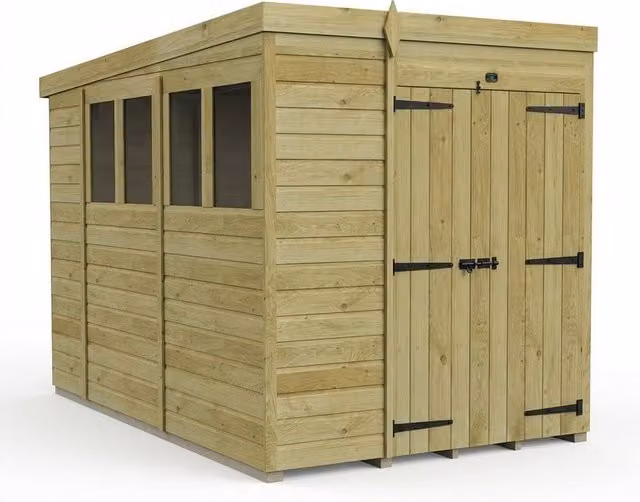 Buttercup Farm Brown Timber Pent Garden Shed with Double Doors and Windows, W/D/H: 304.8 x 182.88 x 210 cm