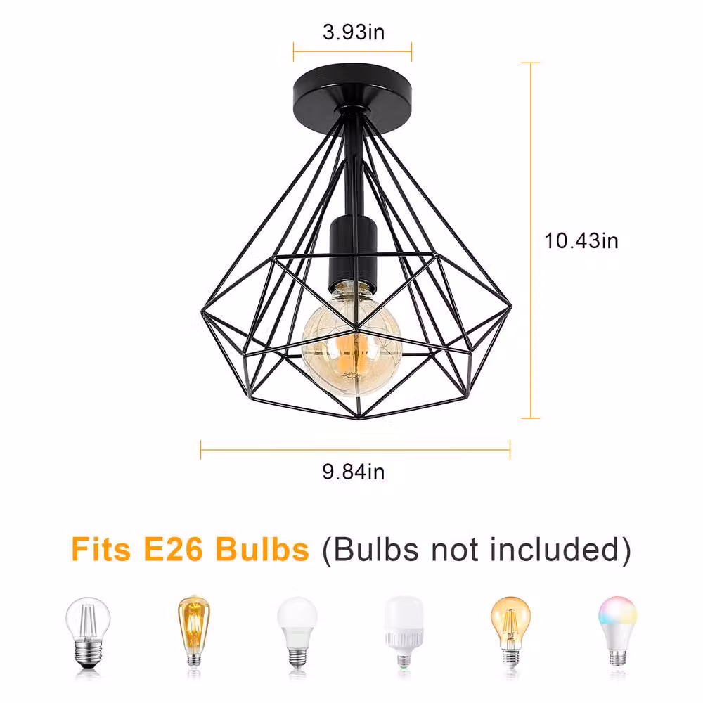 Pheashine Retro Black Metal Ceiling Light with E27 Socket, Length: 25 cm – 2