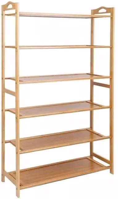 NESTLUNE 6 Tier Bamboo Shoe Rack Organiser in Brown, W: 100 cm, D: 15 cm
