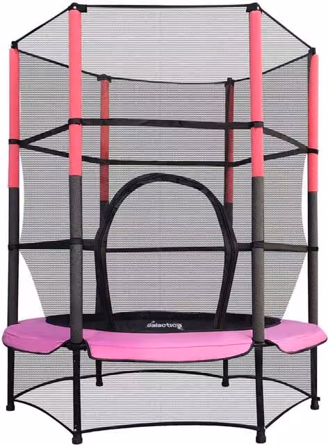 GALACTICA Childrens Mini Trampoline with Safety Net and UV Weatherproof Protection, Pink