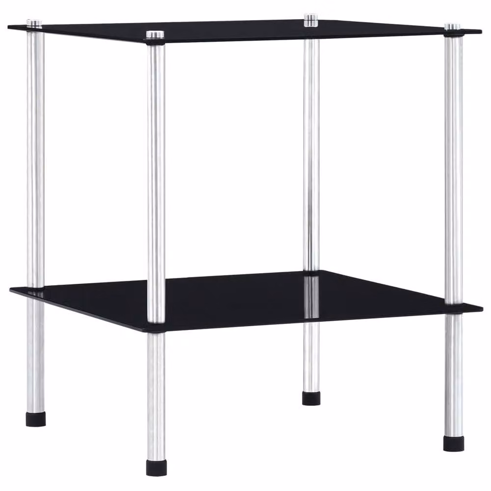 Berkfield Home 2-Tier Durable Shelf in Black with Tempered Glass, W/D/H: 40 x 40 x 47 cm – 1