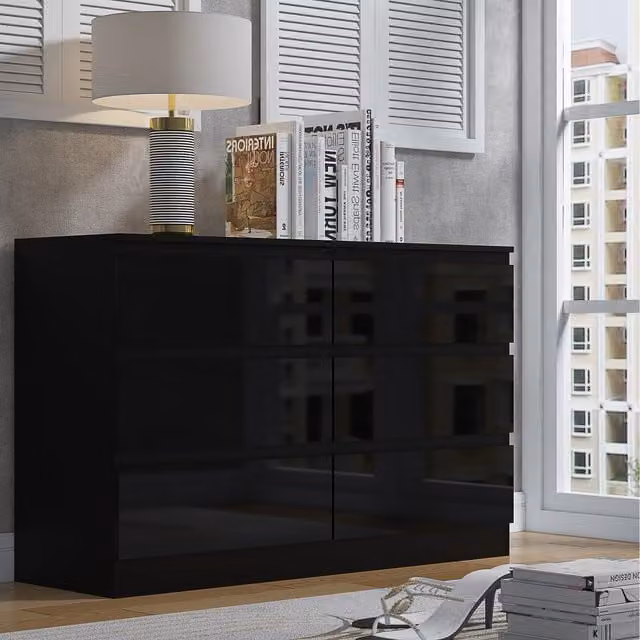 FWStyle Modern No Handle Chest Of Drawers in Brown with Deep Drawer Design, Width: 121.5 cm