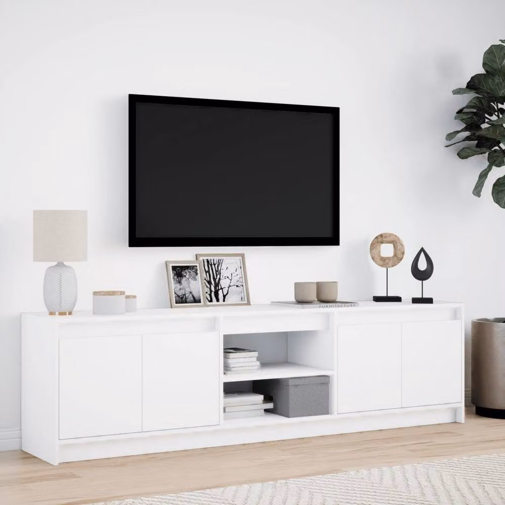 Berkfield Home Modern White LED TV Cabinet in Engineered Wood, W/D/H: 180 x 34 x 50 cm – 2