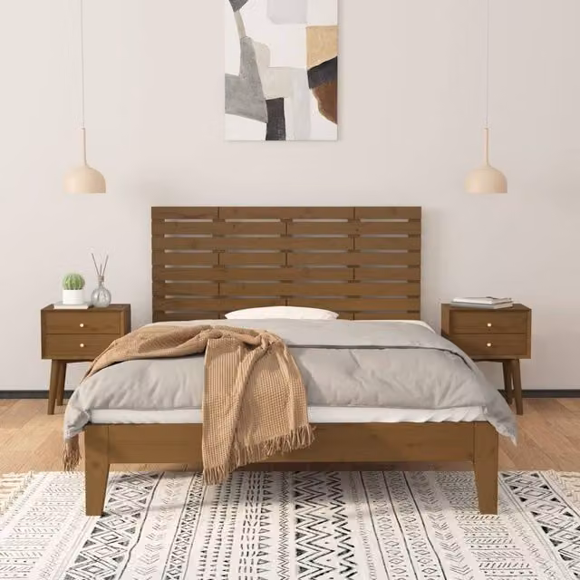 Berkfield Home Solid Wood Pine Wall Headboard in Honey Brown, W: 126 cm, D: 3 cm, H: 63 cm – 1