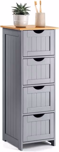 Christow Grey Bathroom Floor Storage Cabinet with Bamboo Top